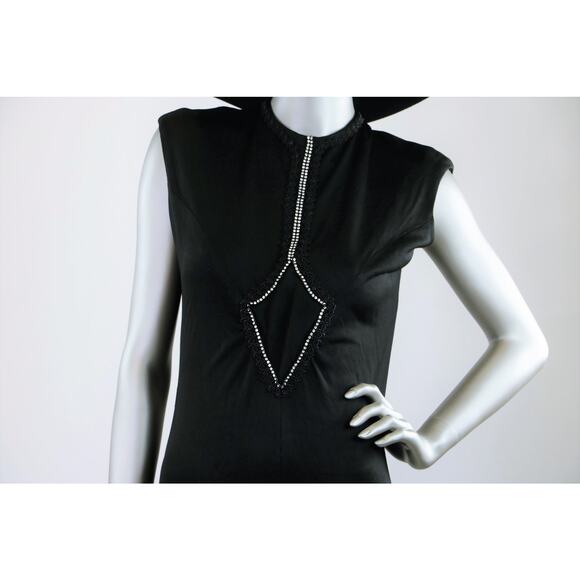 Vintage 1970s Black Jumpsuit with Rhinestone Detailing Large - Picture 2 of 7